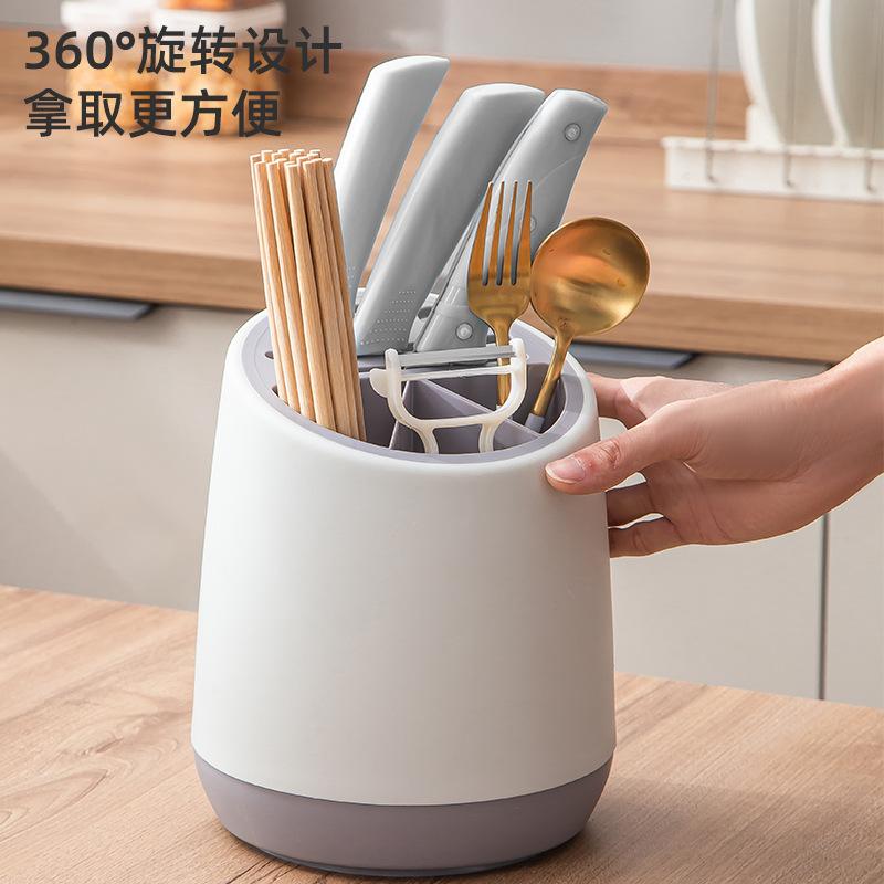 Kitchen Rotating Knife Holder Knife Storage Rack Kitchen Knife Integrated Storage Box Household Multi-Functional Table Top Chopsticks Holder Chopsticks Cage details Picture