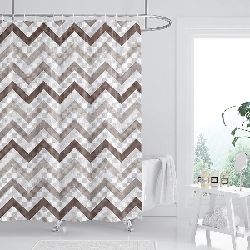 cross-border e-commerce wave thickened waterproof printed shower curtain shading nordic soft polyester fabrics hanging curtain