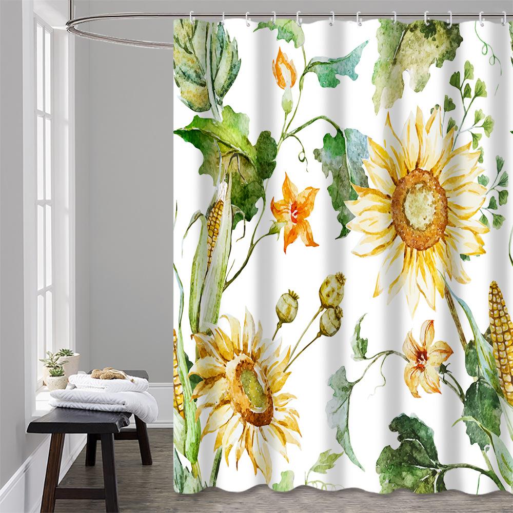 3d digital flower printing shower curtain polyester waterproof shower curtain toilet partition curtain european bathroom ring