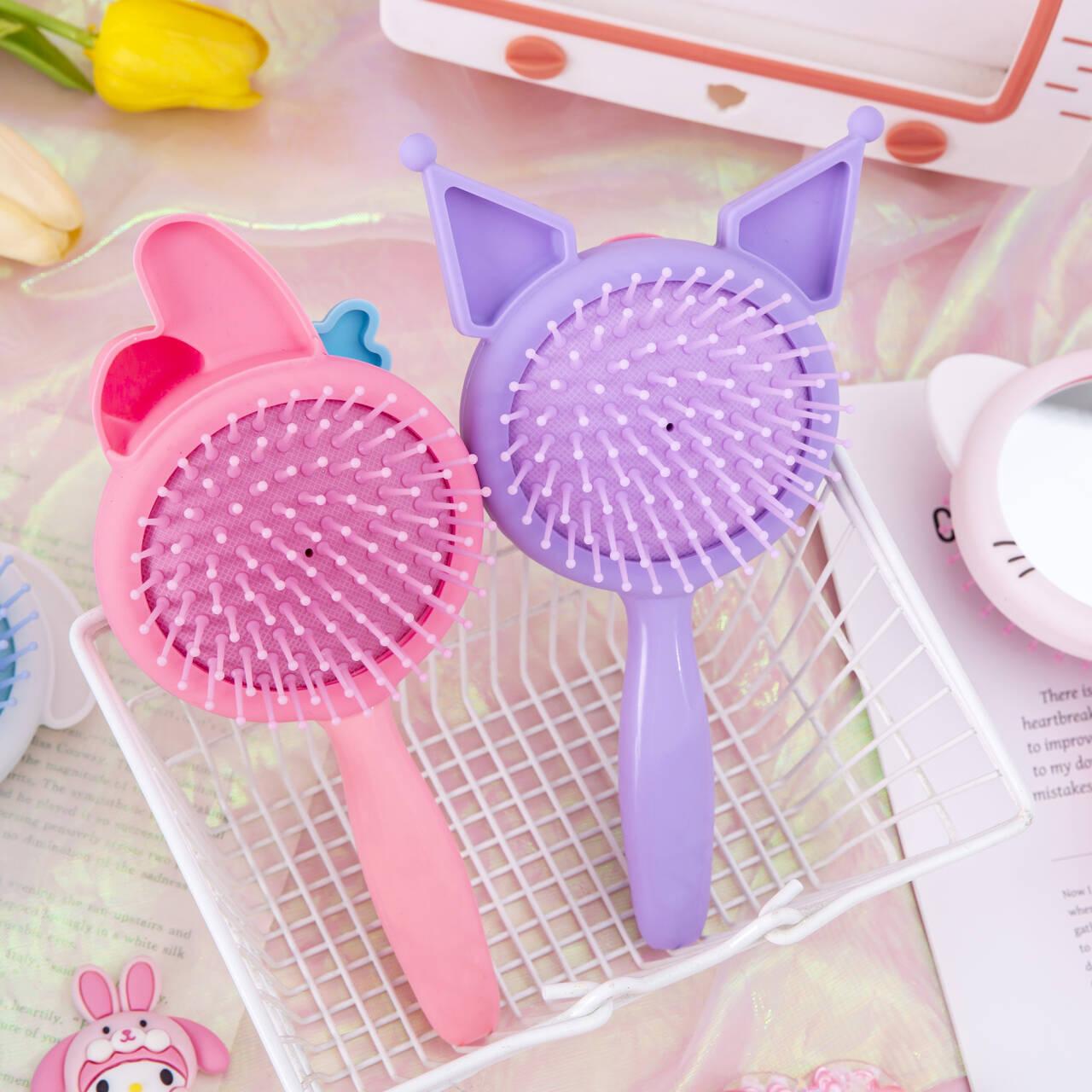 hl-013ins cute folding comb cartoon portable mirror and comb dual-use cover airbag massage comb student hairdressing comb Item Picture