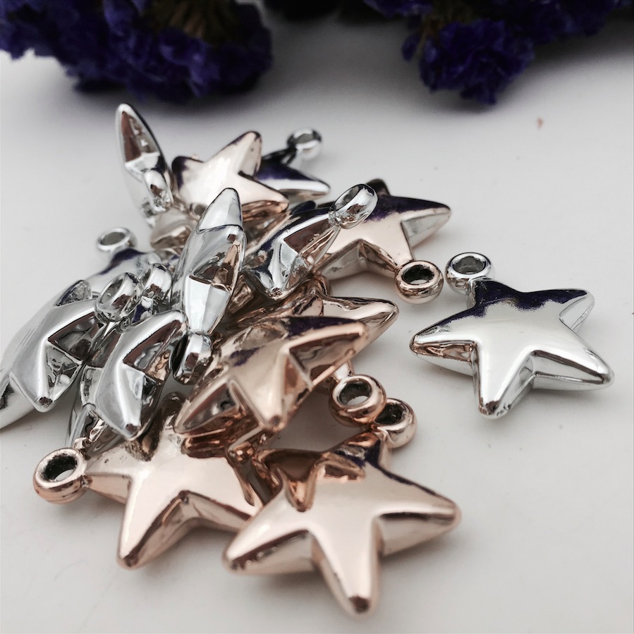 diy plastic jewelry accessories, electroplated silver five-pointed star pendant, beads, necklace, scarf accessories, 23X20X6mm detail image 8