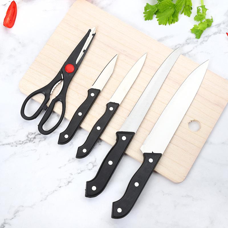 knife cutting board suit kitchen suit scissors kitchen knife fruit knife six-piece set household wooden chopping board factory direct sales Specification drawing