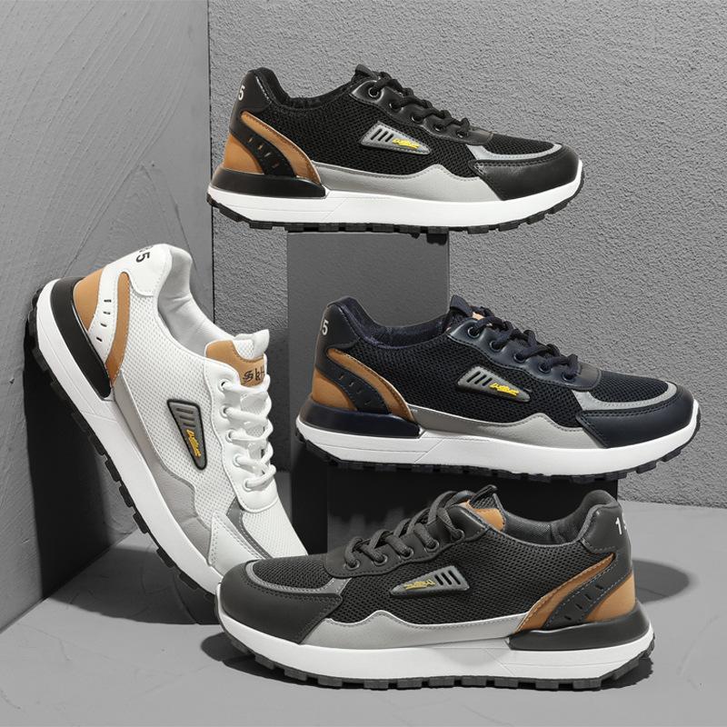 Hengyu Summer round Toe Low-Top Textile Injection Moulded Shoes Black in Stock Low Top Front Lace Mesh Daily Dad Shoes
