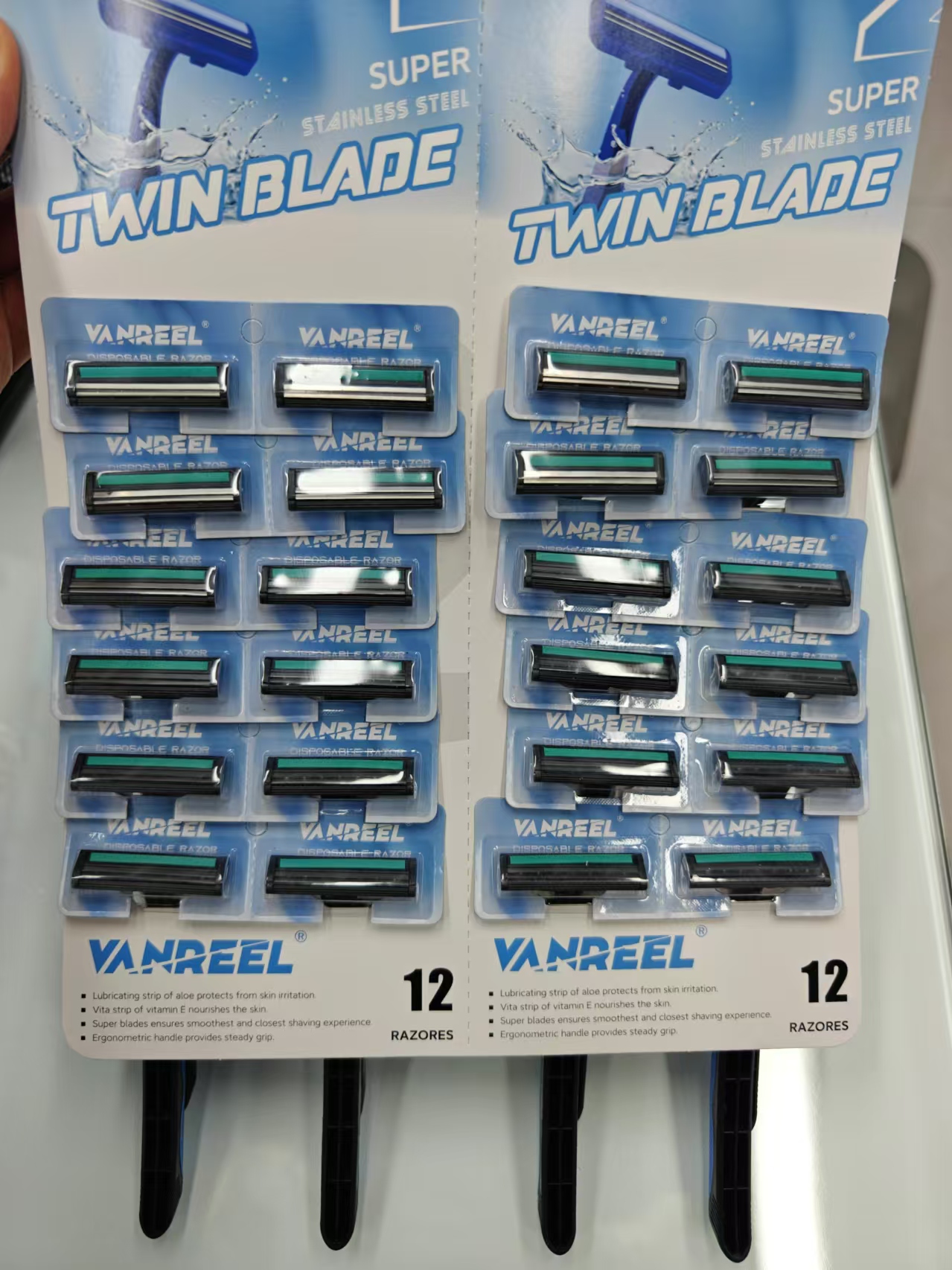 2层手动剃须刀24把装蓝色 刮胡子外贸出口