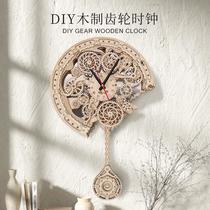 original 3d 3d puzzle model home wooden assembly model handmade diy gear drive mechanism wall clock artwork
