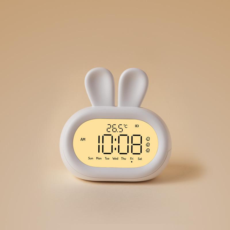 cute time rabbit alarm clock charging luminous digital clock children with light student creativity cartoon mini program electronic clock Item Picture