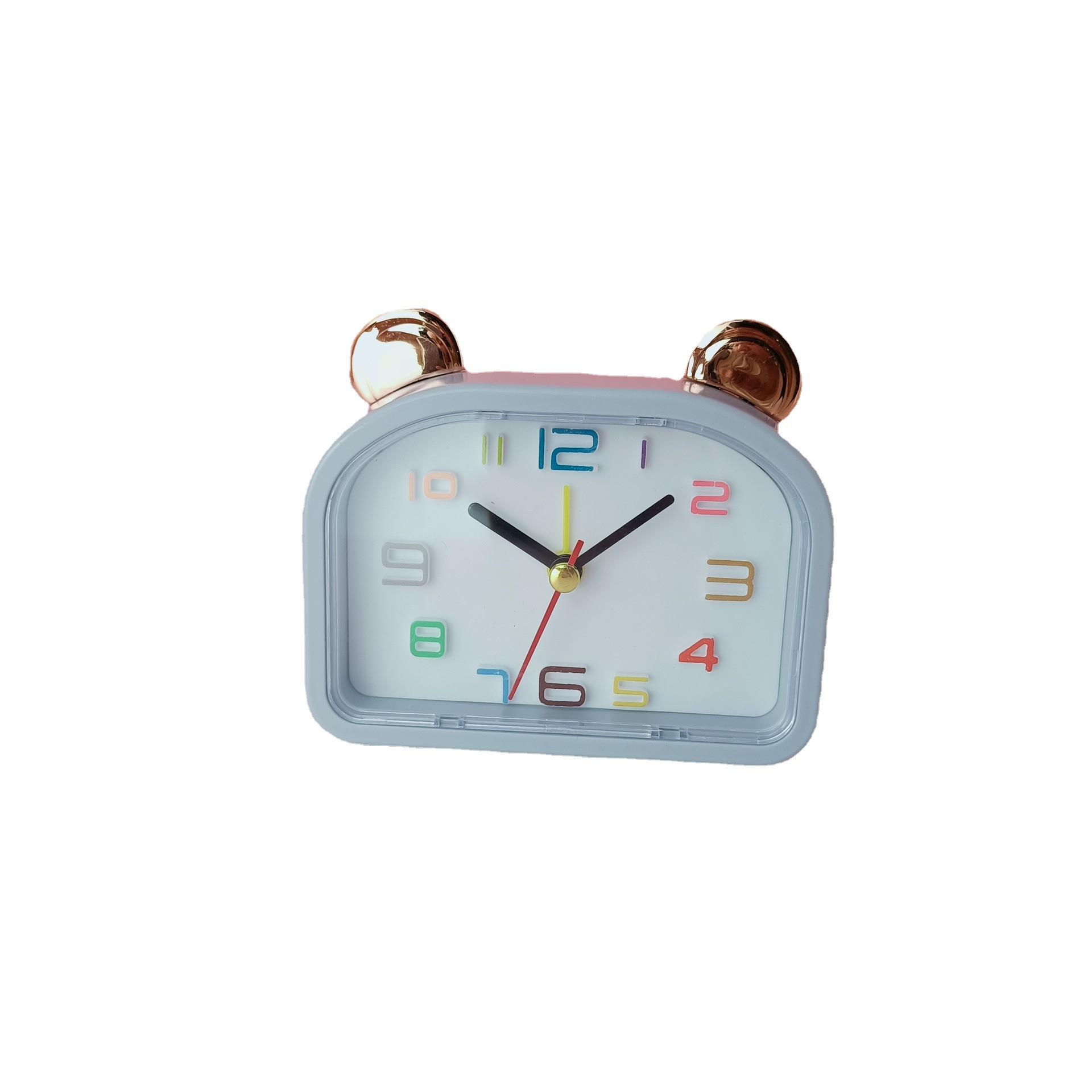 cartoon bear fresh alarm clock creative furnishings office student small night lamp clock three gear mini small timepiece Item Picture