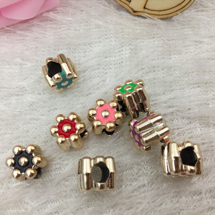 diy jewelry accessories: 10mm double-sided oil-dripping large-hole spacer beads, flower beads, bracelet band material details Picture