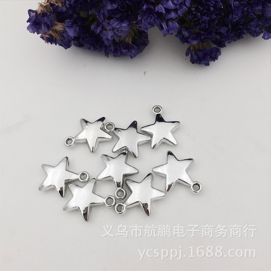 diy plastic jewelry accessories, electroplated silver five-pointed star pendant, beads, necklace, scarf accessories, 23X20X6mm detail image 6