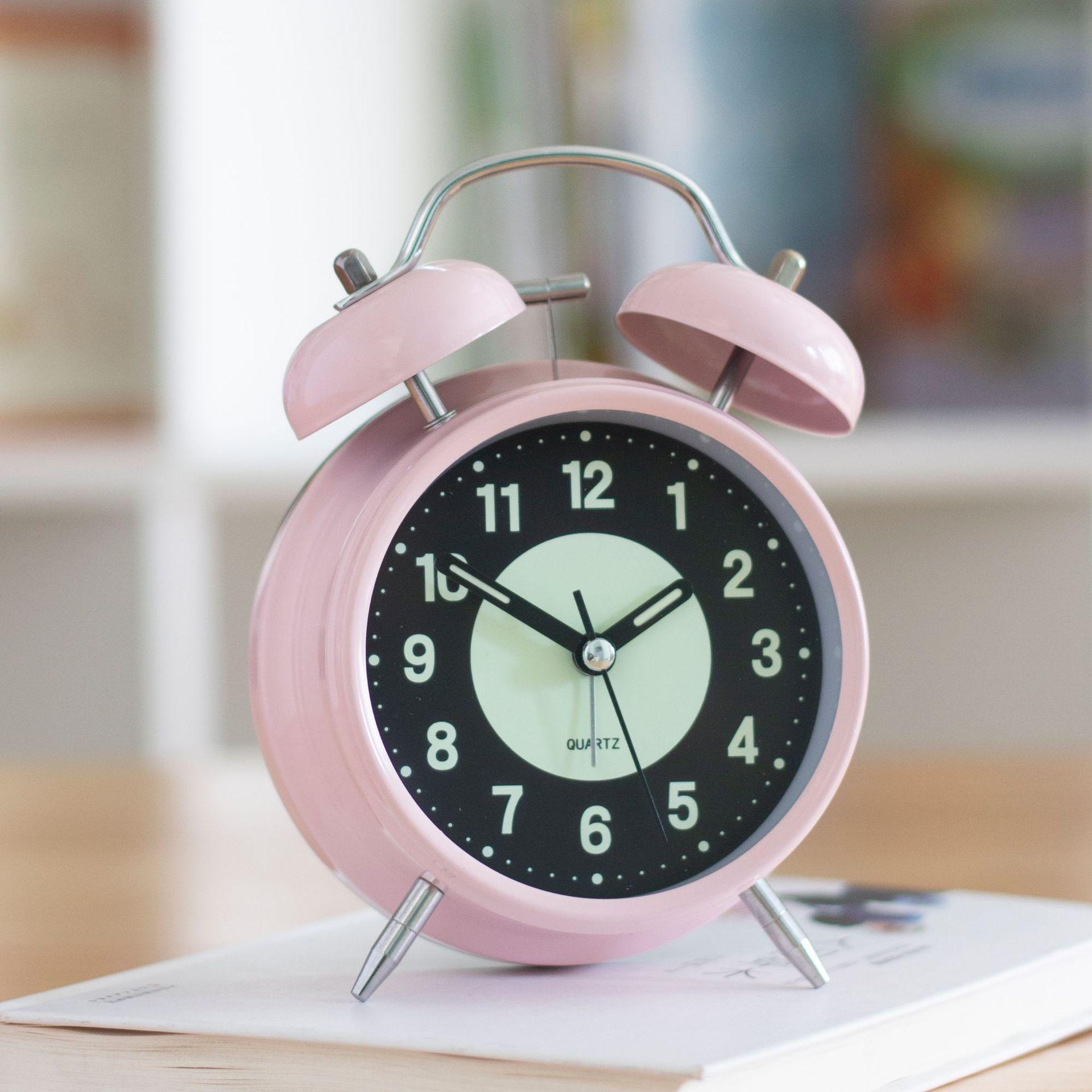 luminous metal bell alarm clock student children wake up artifact bedroom bedside desktop mechanical alarm clock super loud details Picture