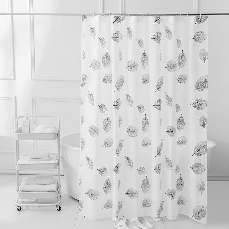 Amazon New Black and White Leaf Shower Curtain PEVA Thickened Waterproof Partition Curtain Punch-Free Bathroom Shower Curtain