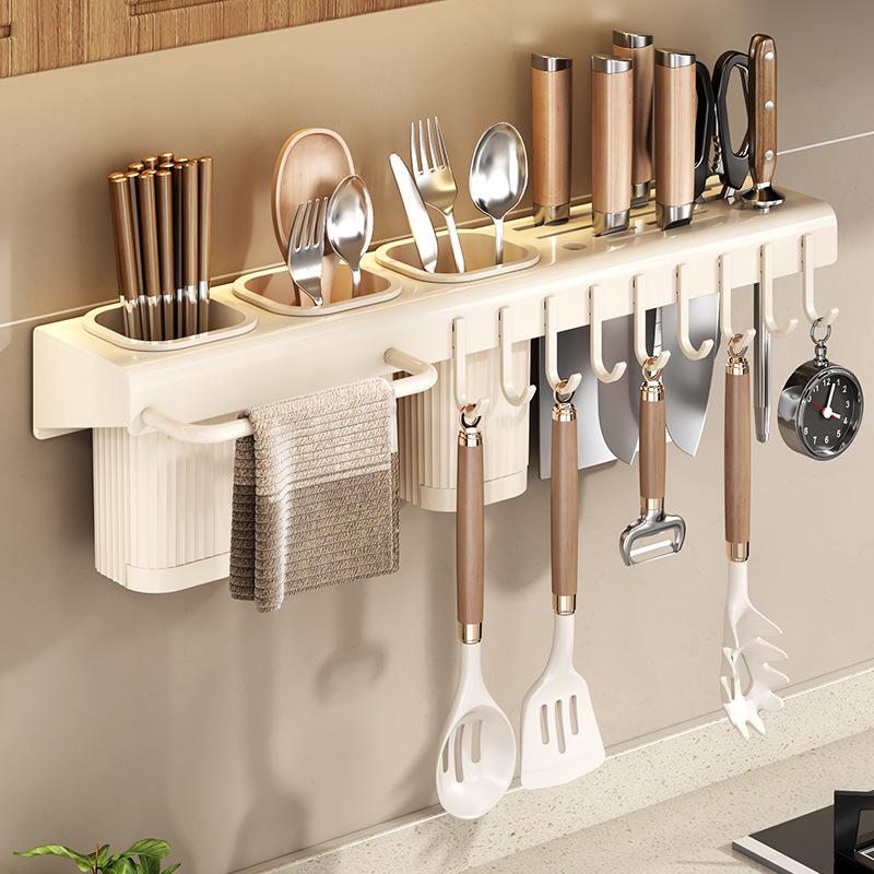 punch-free knife holder storage rack chopsticks cage chopsticks holder wall-mounted kitchen knife holder multi-functional storage rack full figure