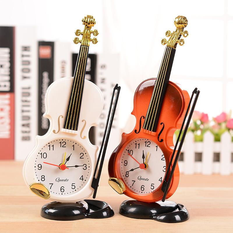 Simulation Violin Alarm Clock Creative Musical Instrument Shape Table Clock Living Room Plastic Decoration Student Desk Clock Clock full figure