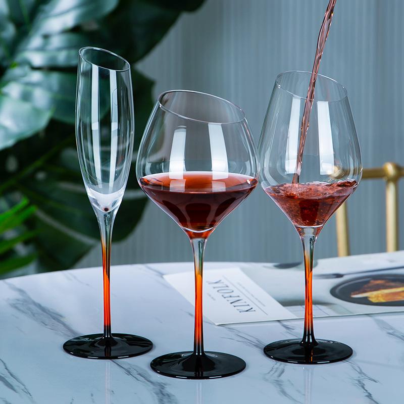 Oblique Mouth Crystal Red Wine Glass Gradient Wine Glass Burgundy Cup Color Rod Bow Tie Wine Glass Red and Black Bottom Goblet
