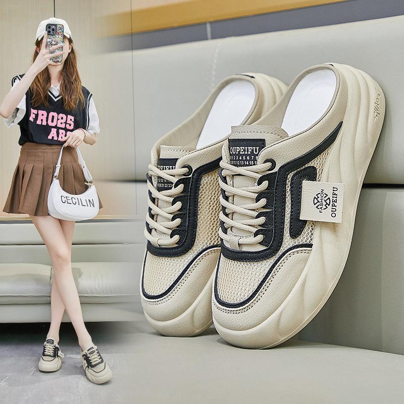 2024 Summer New Half Support White Shoes Women's Mesh Breathable Student Sneakers Casual Shoes Ins Fashion Xfc07