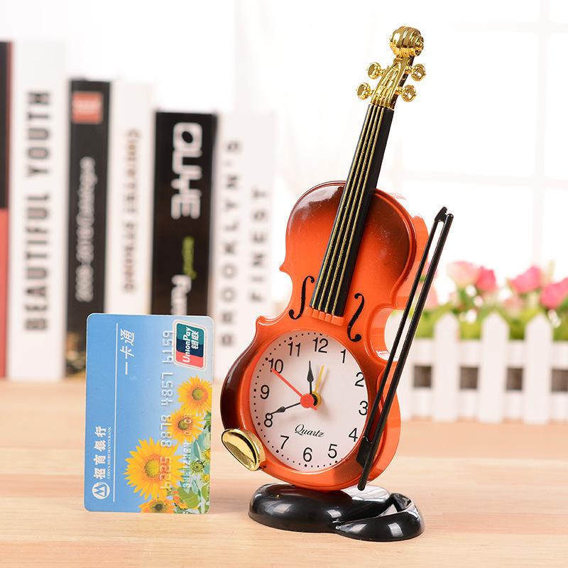 Simulation Violin Alarm Clock Creative Musical Instrument Shape Table Clock Living Room Plastic Decoration Student Desk Clock Clock details Picture