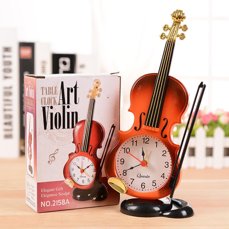 Simulation Violin Alarm Clock Creative Musical Instrument Shape Table Clock Living Room Plastic Decoration Student Desk Clock Clock Application Scenario