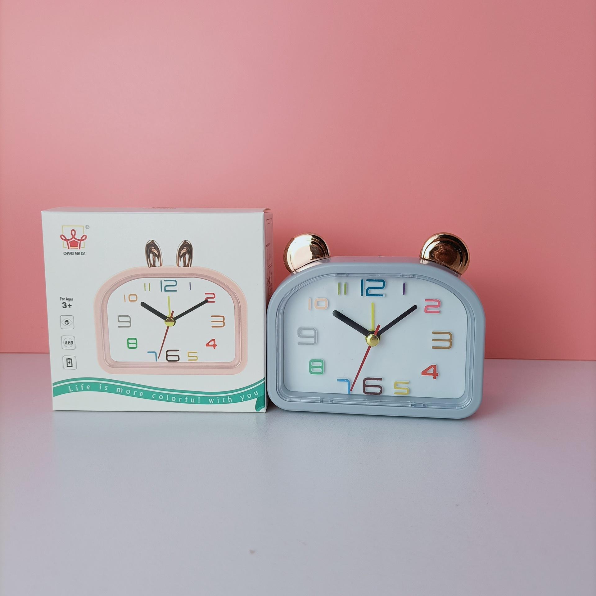 cartoon bear fresh alarm clock creative furnishings office student small night lamp clock three gear mini small timepiece details Picture
