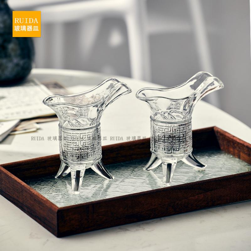 simple antique emperor cup three-legged wine glass chinese jue-shaped cup household spirit glass creative wine bottle liquor divider glass