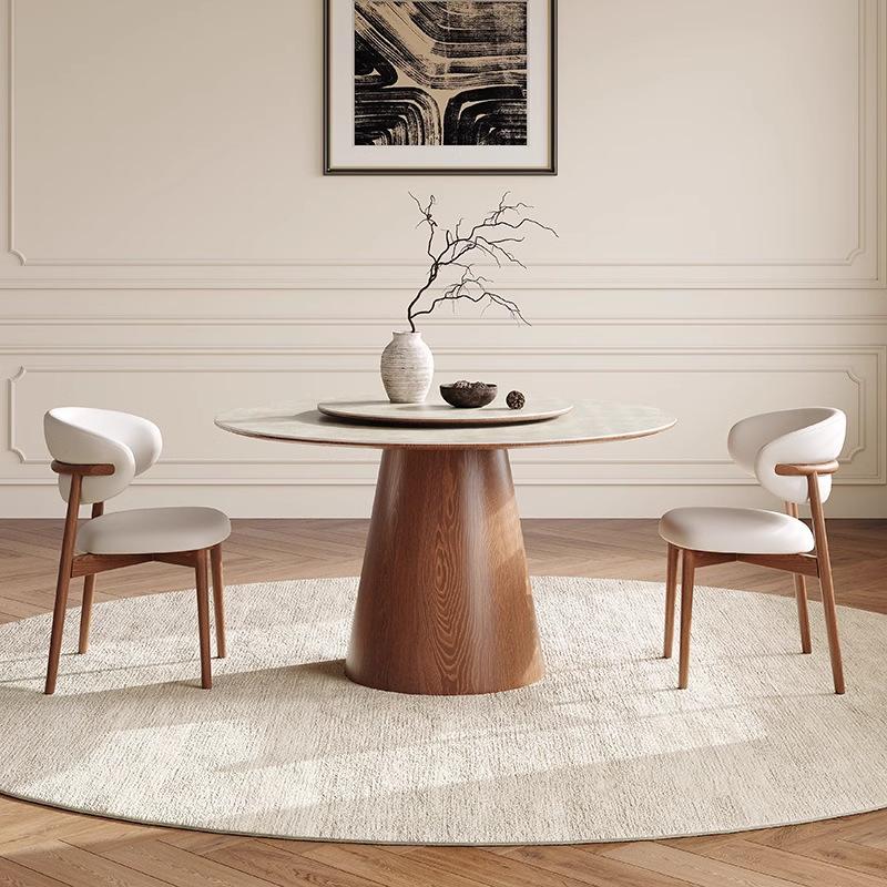 french solid wood stone plate dining table and chair assemblage zone turntable household small apartment modern simple walnut dining room round table