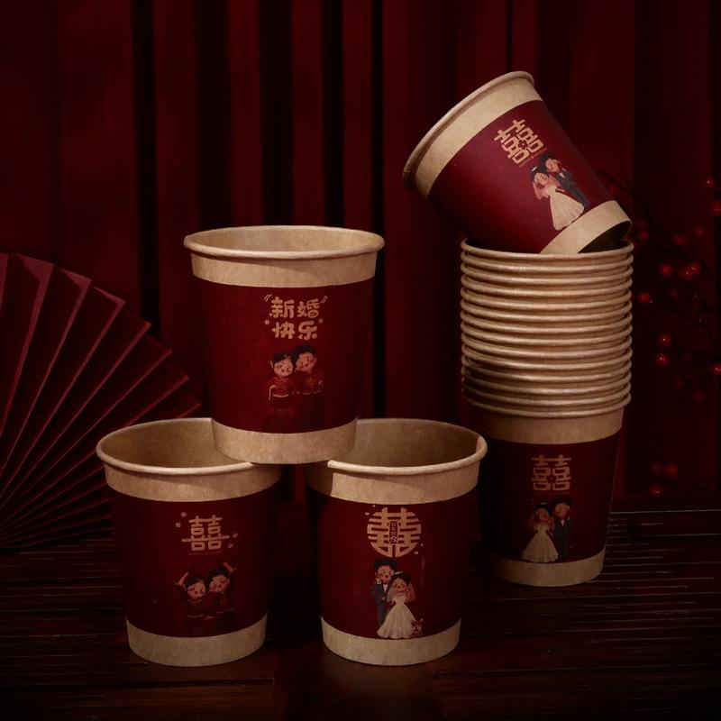 wholesale wedding supplies collection wedding thicken kraft paper paper cup insulation wine red disposable wedding paper cup