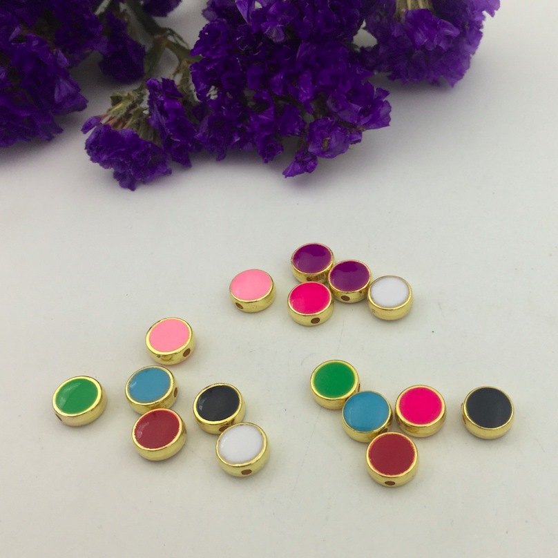 diy jewelry accessories wholesale, double-sided oil-dripping 8mm round loose bead plastic material source manufacturer Specification image