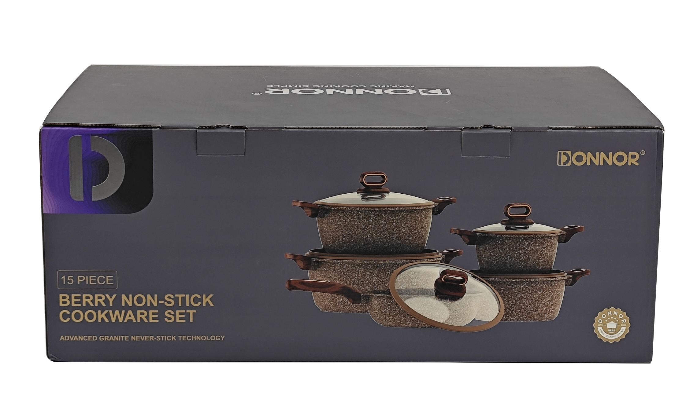 Beili series 15-piece set: 20-24-28-32CM soup pot, 28CM deep frying pot, 3 silicone LIDS, bottom cover, stacked five-layer silver-embossed color box, 2 sets per box, brown, gray, ivory, white Application Scenario