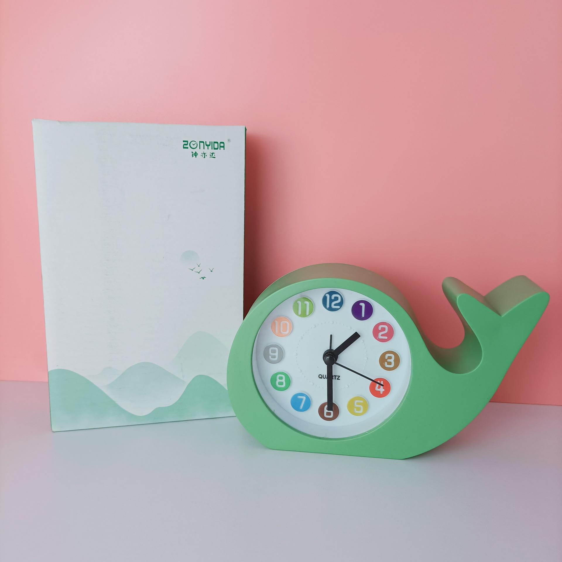 simple style dolphin student mini small timepiece fresh alarm clock creative furnishings office desk clock desktop details Picture