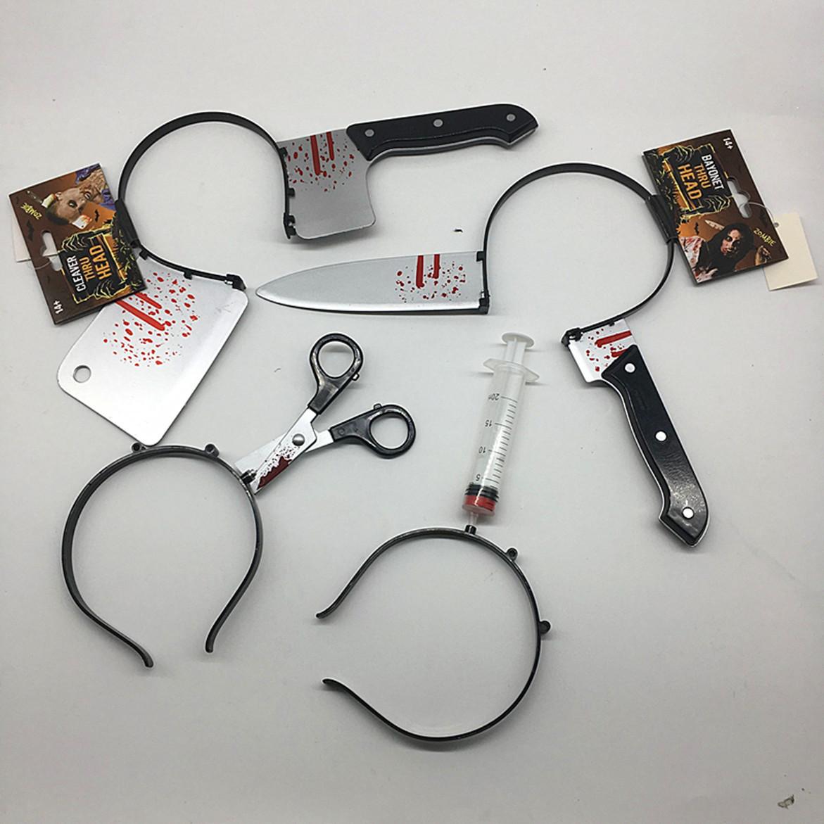 halloween headband simulation head-wearing kitchen knife horror party zombie cosplay props trick saw axe buckle