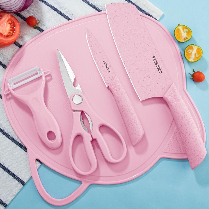 kitchen knife kit full set household complementary food kitchen knife cutting board two-in-one dormitory sharp fruit cutting knife combination details Picture