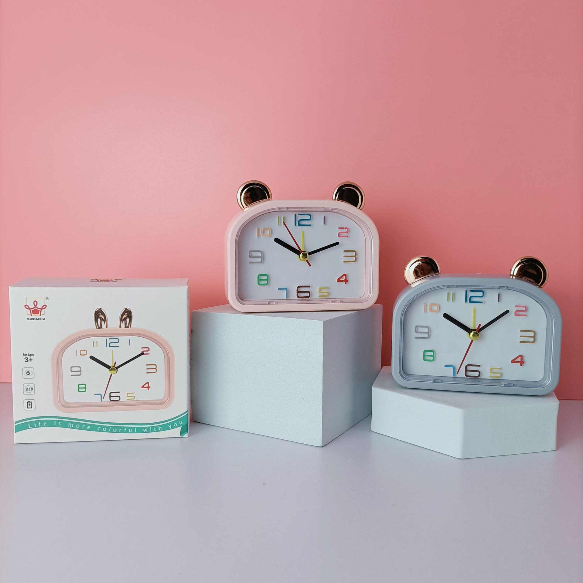 cartoon bear fresh alarm clock creative furnishings office student small night lamp clock three gear mini small timepiece full figure