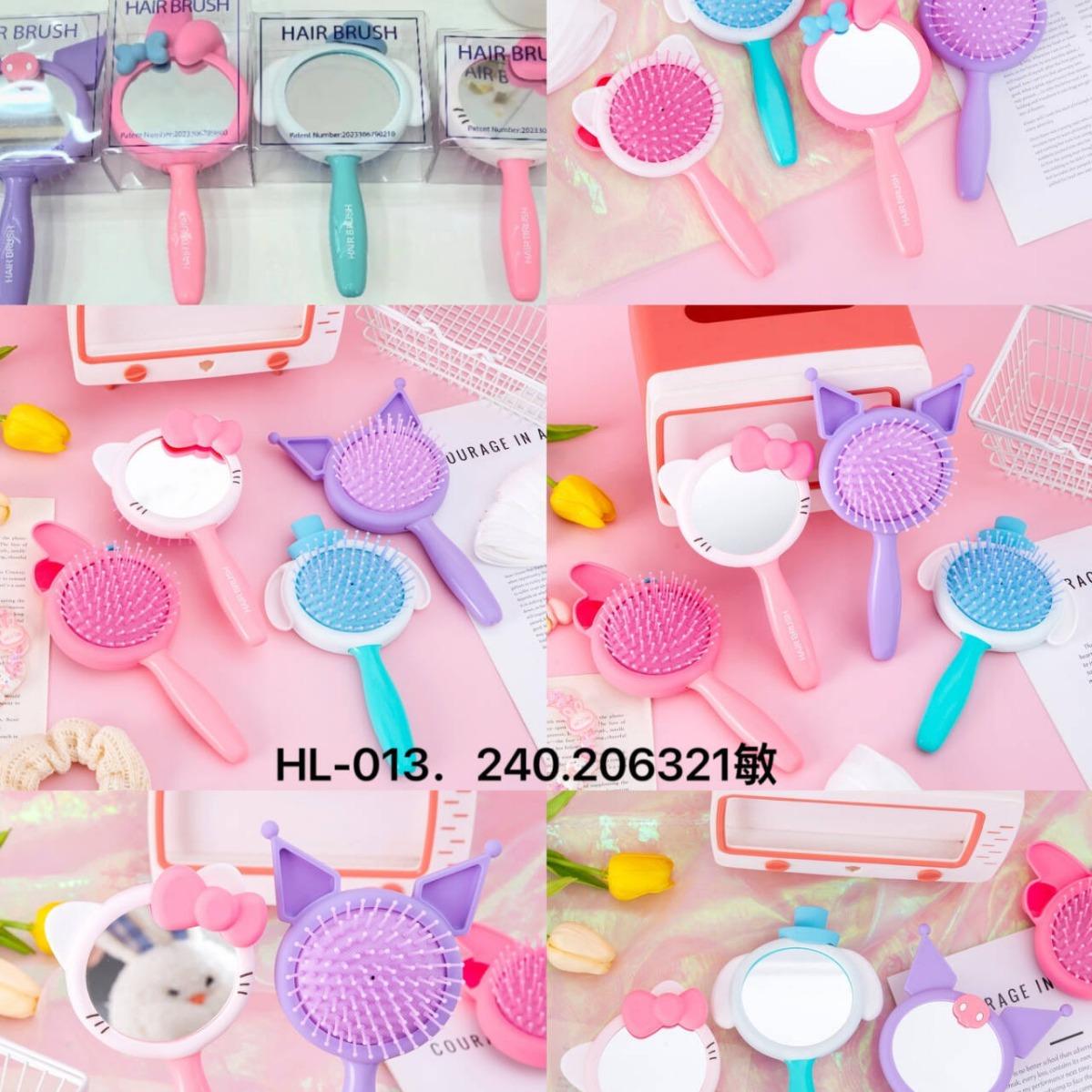 hl-013ins cute folding comb cartoon portable mirror and comb dual-use cover airbag massage comb student hairdressing comb full figure