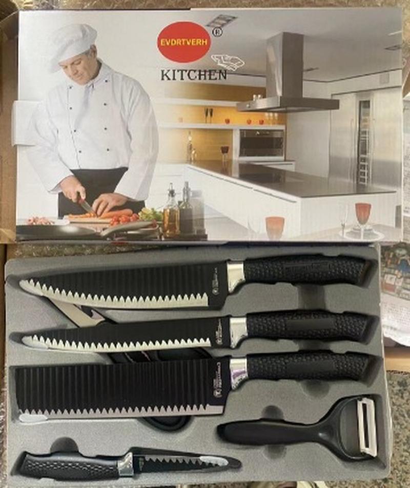 factory direct sales mesh handle six-piece knife set stainless steel embossing knife chef knife kitchen knife fruit knife paring knife scissors Item Picture