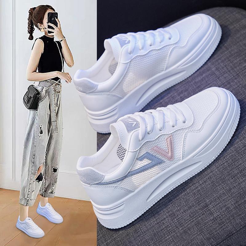 ins breathable white shoes women mesh 2024 summer new korean style students' skateboard shoes women platform mesh shoes women q1609