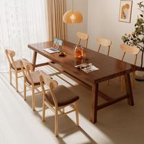 solid wood dining table eight-immortal table dining table household wooden table walnut rectangular chinese large long table log style table and chair