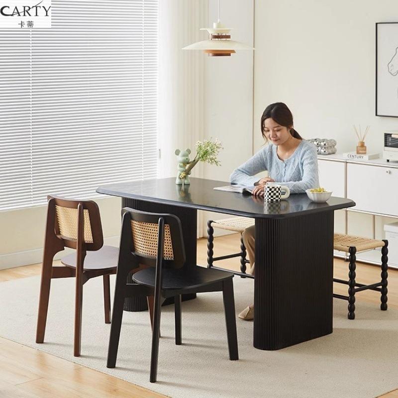 japanese style high-grade rattan dining chair home modern rattan chair nordic armchair retro black solid wood dining table and chair
