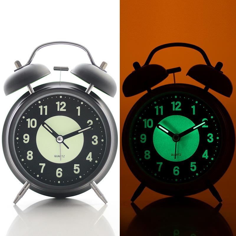 luminous metal bell alarm clock student children wake up artifact bedroom bedside desktop mechanical alarm clock super loud full figure
