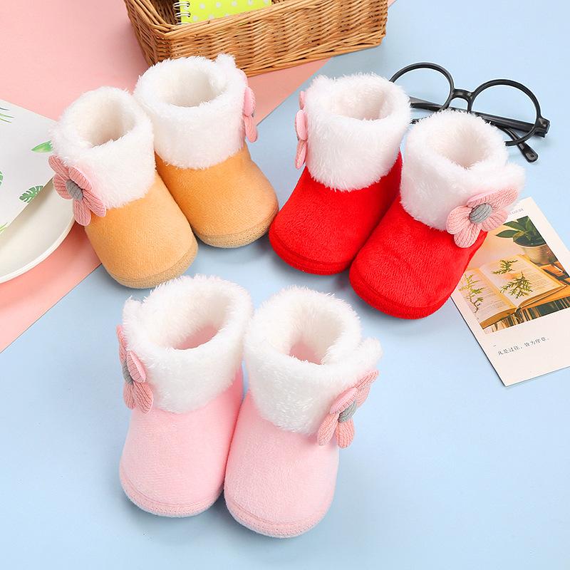 cute princess baby shoes soft bottom winter 0-12 yuetong baby pre-toddler men and women fleece-lined cotton sock shoes