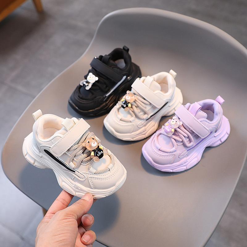 Baby Girl Daddy Shoes 2023 Autumn New Baby Toddler Shoes Breathable Leather Boys Bear Sneaker Wholesale