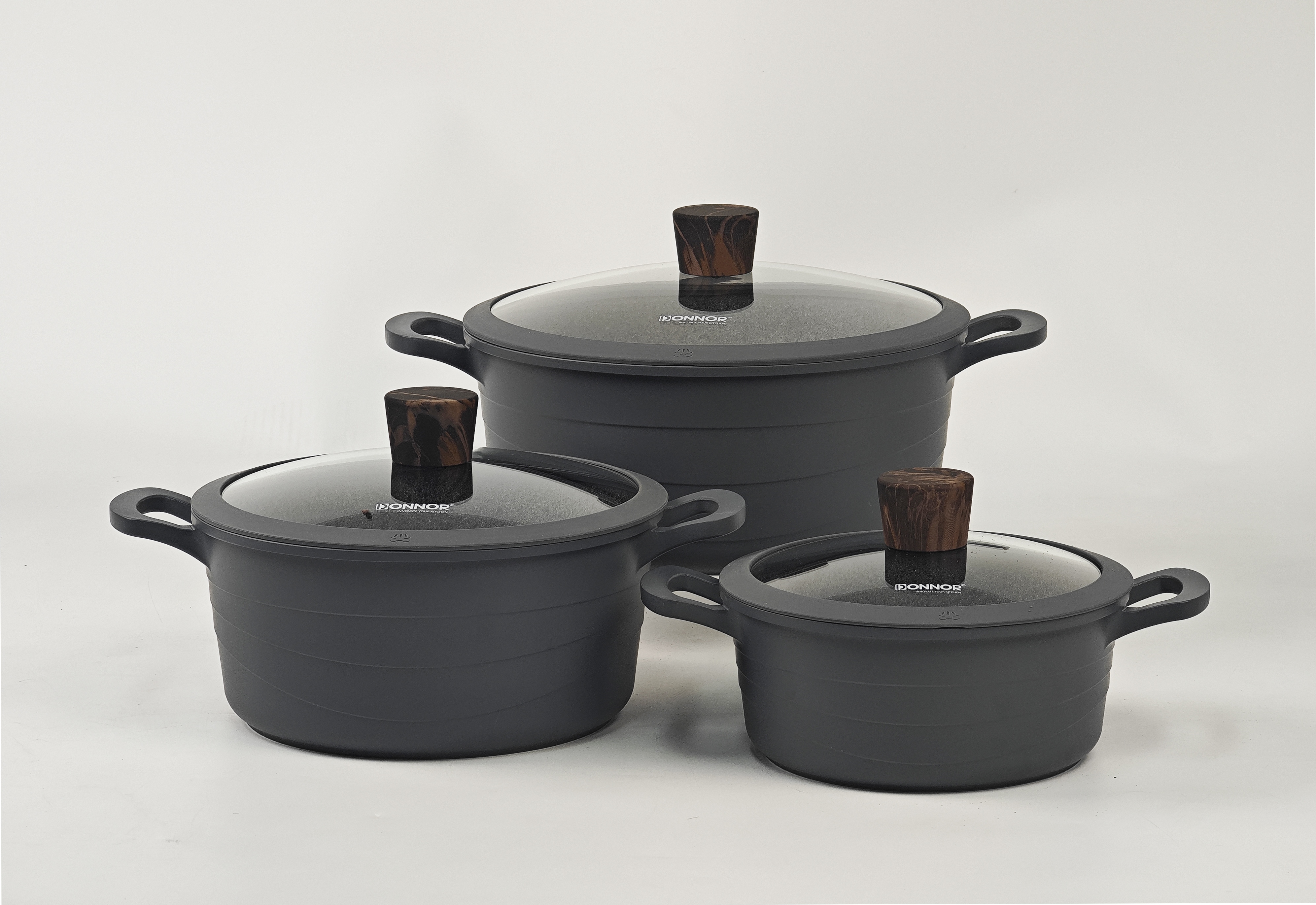 Wave Series 6-piece set Large set 24CM-28CM-32CM soup pot silicone lid bottom stacked five-layer silver-embossed color box (black, gray, ivory white) details Picture