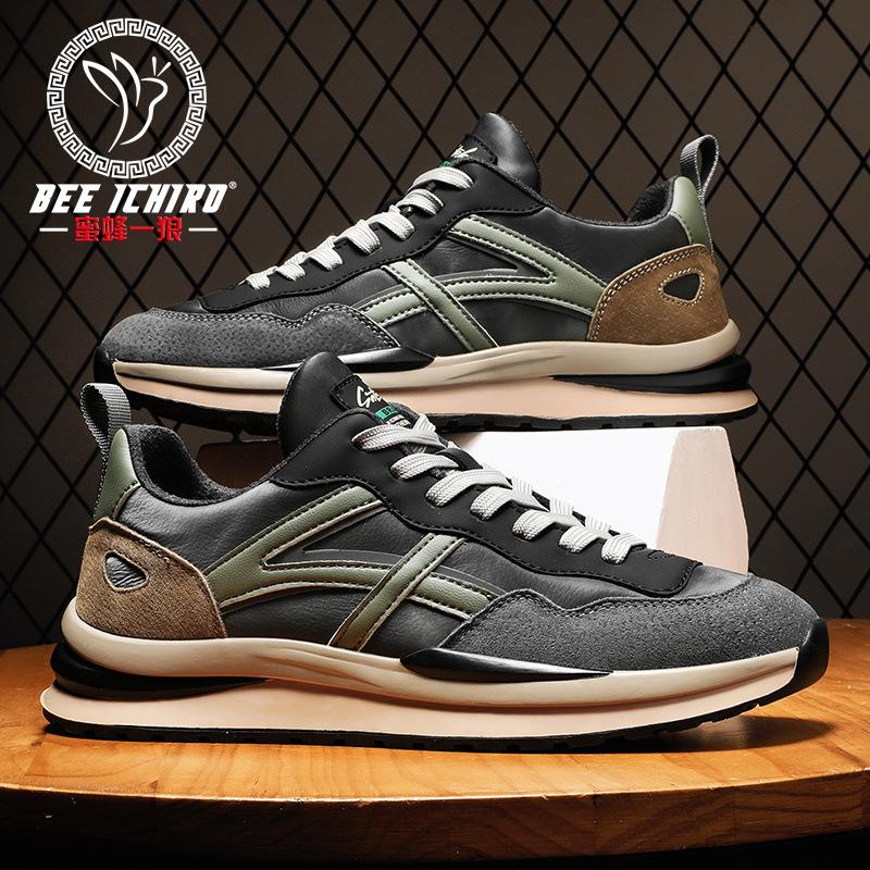 bee yilang flagship store men's shoes winter casual retro daddy genuine leather argan leather shoes all-match sports trendy cotton shoes