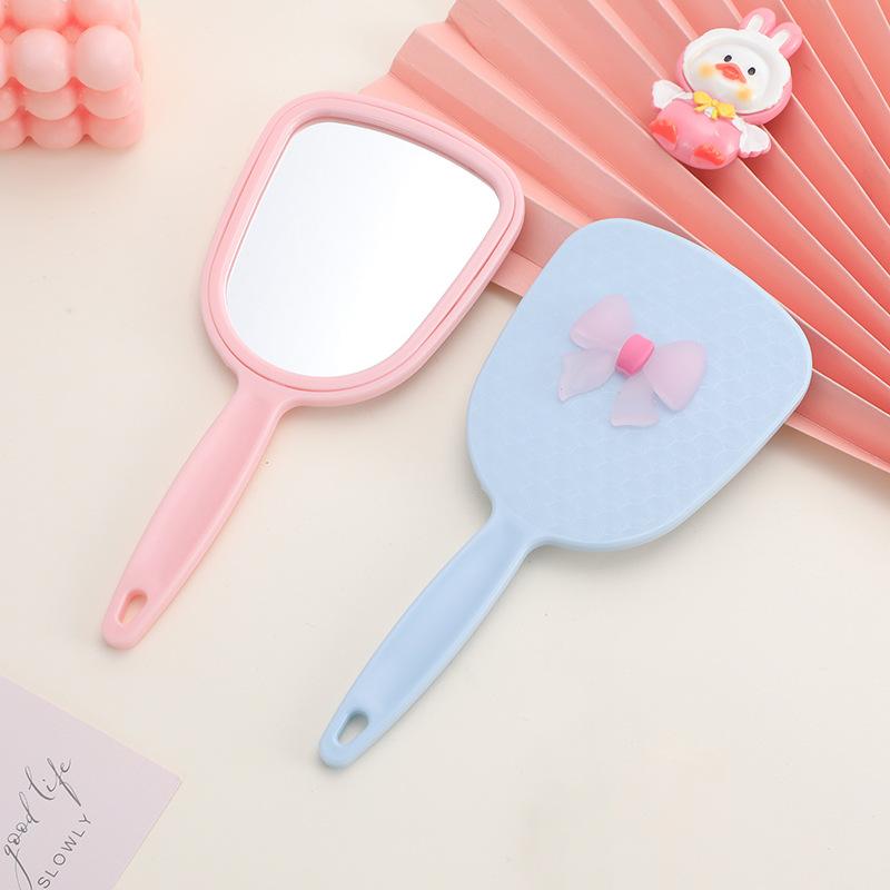 bow mirror wholesale square hand-held makeup mirror girls dressing beauty makeup portable handle small mirror