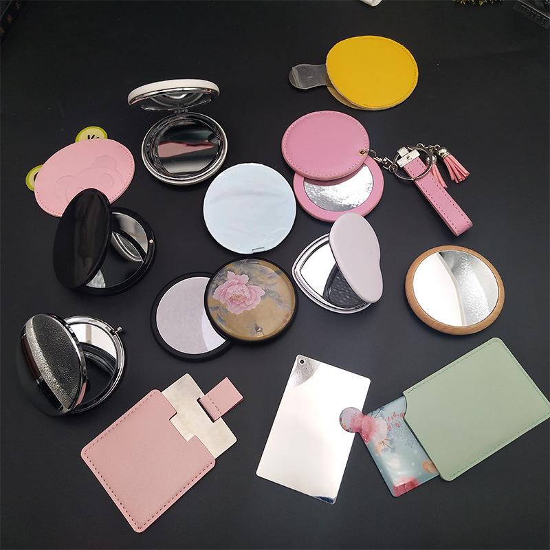 advertising portable card makeup mirror student pu leather wooden metal stainless steel handheld mirror manufacturer logo full figure
