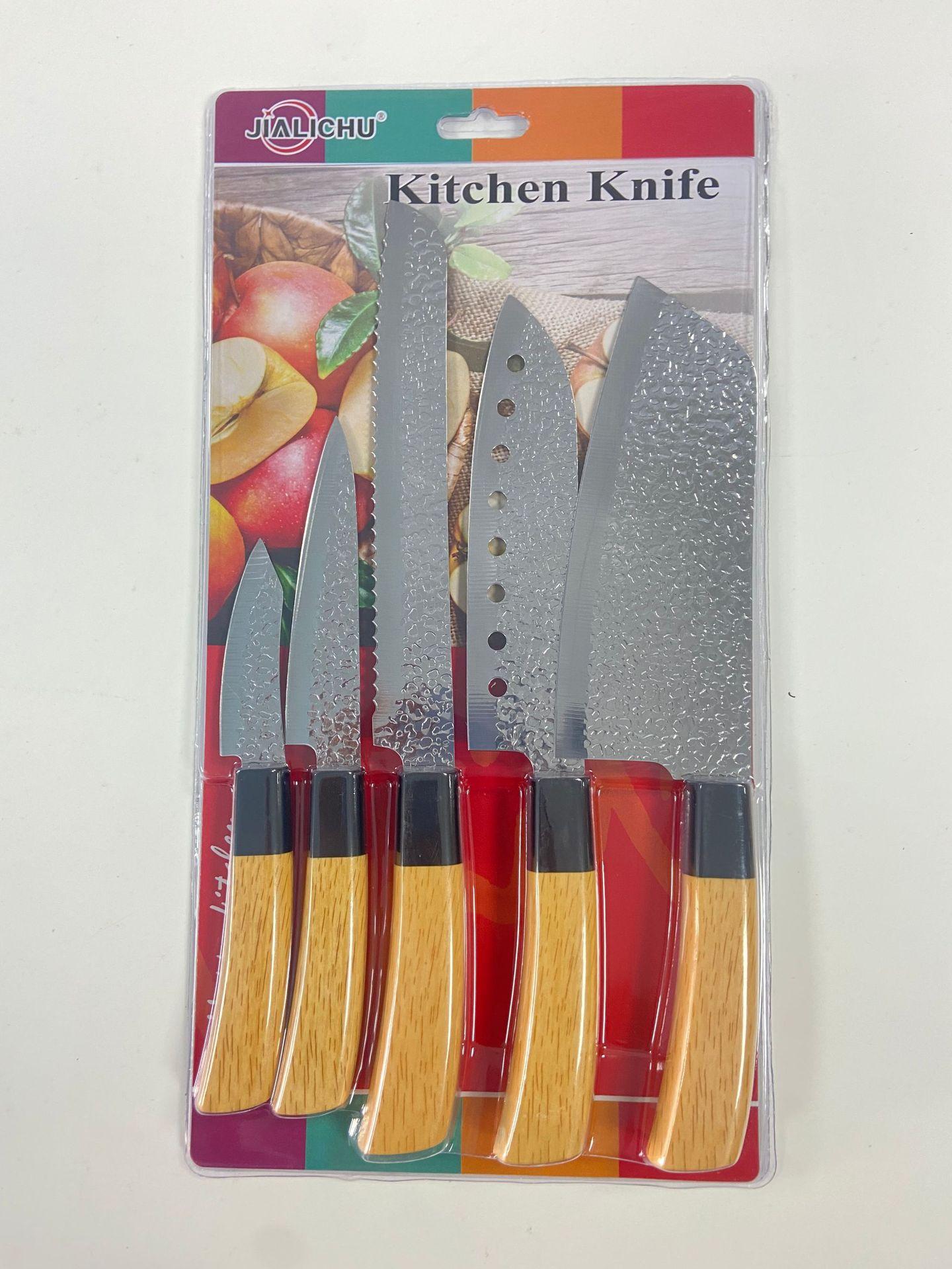 factory direct sales kitchen knives double-sided suction card packaging banana handle 5pc/3pc chef bread fruit knife Specification drawing