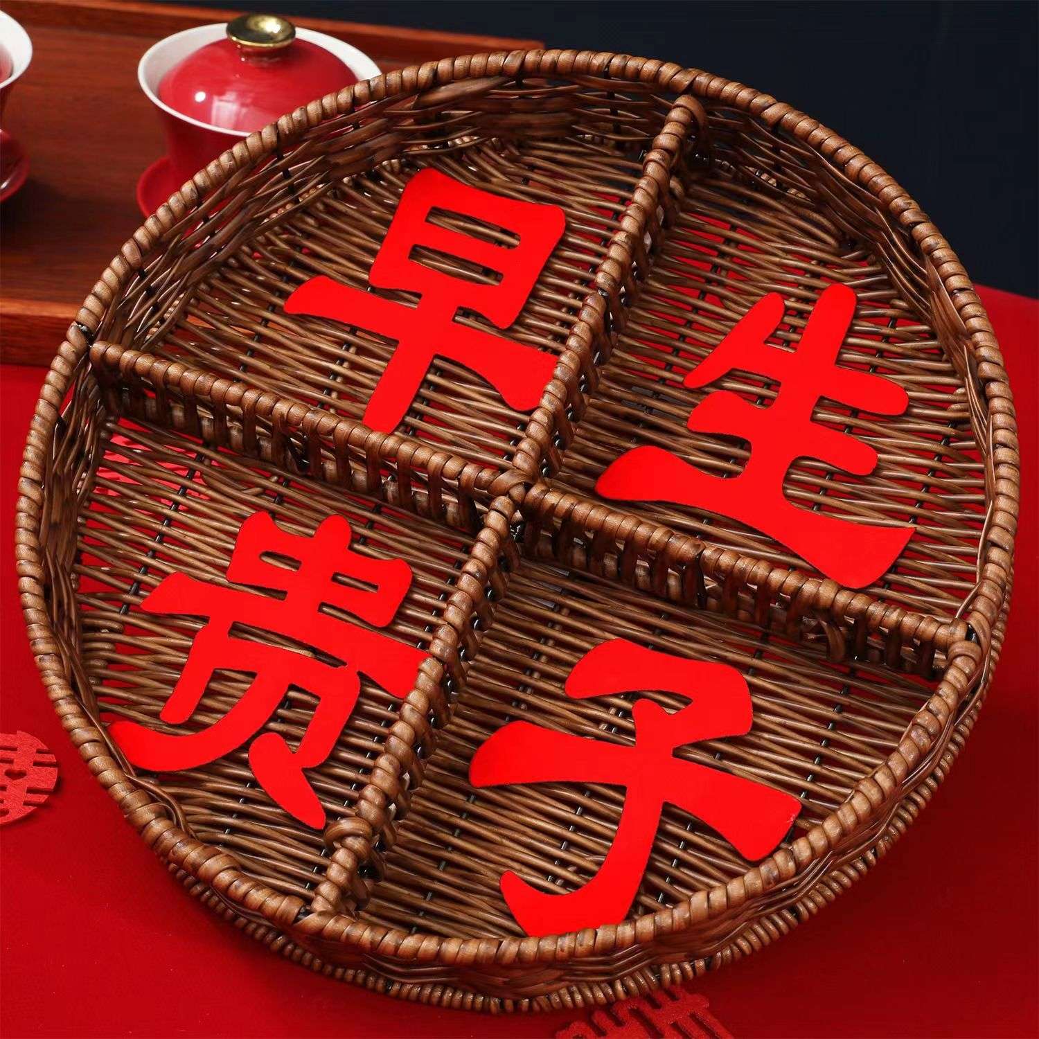 菩提橄榄核竹节编织花篮子 仿藤收纳筐 餐巾环 精致工艺品 礼品植物工艺品 家居装饰收纳实用品产品图