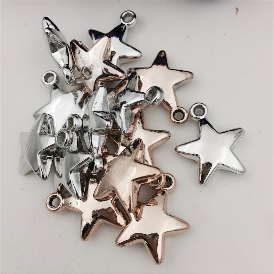 diy plastic jewelry accessories, electroplated silver five-pointed star pendant, beads, necklace, scarf accessories, 23X20X6mm detail image 4