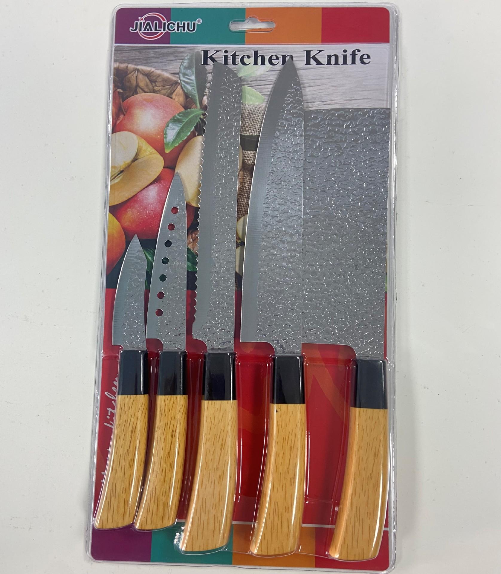 factory direct sales kitchen knives double-sided suction card packaging banana handle 5pc/3pc chef bread fruit knife details Picture
