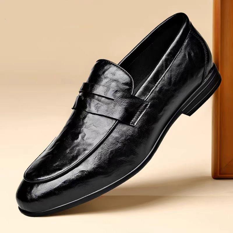 men's leather shoes 2024 autumn new business casual slip-on soft leather soft bottom daddy's shoes lazy slip on loafers