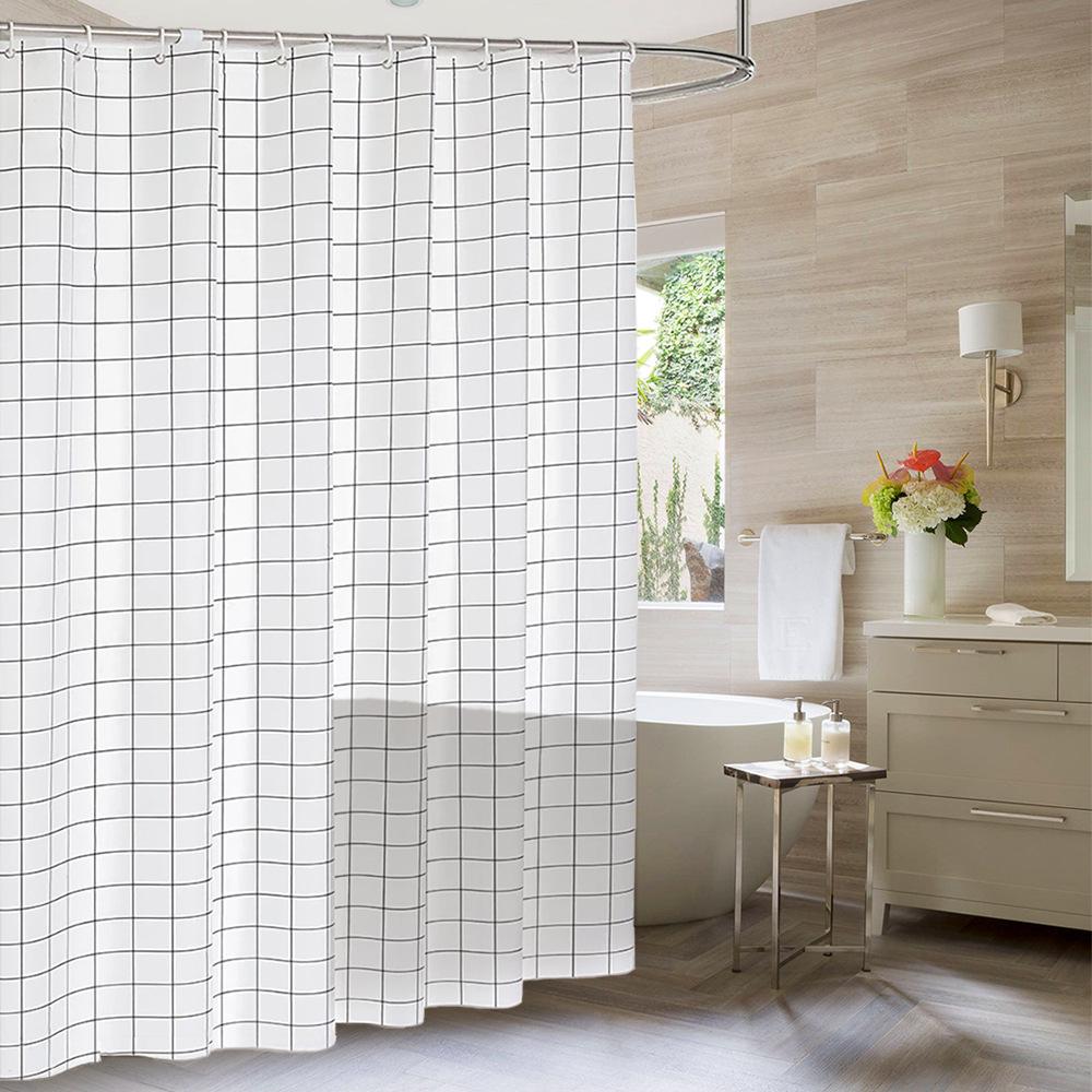 thickened polyester pewinnie waterproof shower curtain black and white plaid printed bathroom curtain household partition curtain the cord fabric
