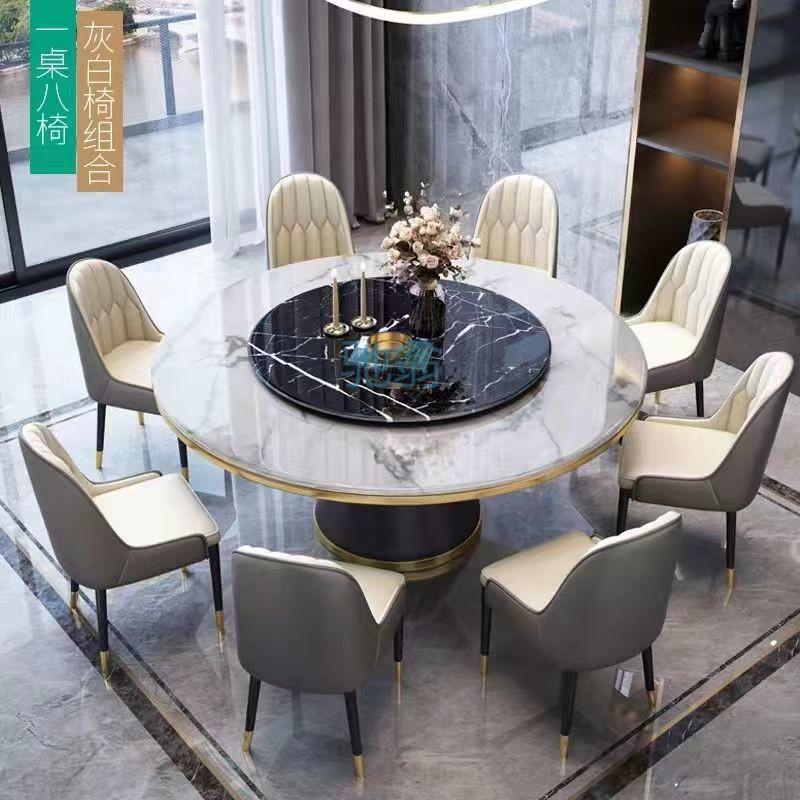 fle mild luxury marble dining tables and chairs set round table titanium simple stone plate round small apartment clearance foldable